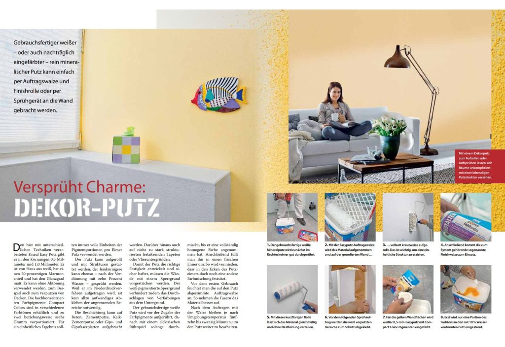 Anleitung zum Aufsprühen von Dekor-Putz mit Bildern und Schritt für Schritt Anleitung