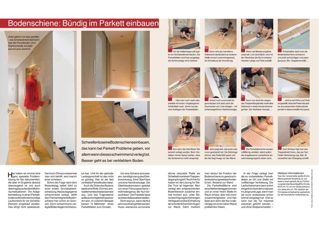 Anleitung zum Einbau einer Bodenschiene im Parkett mit Bildern und Schritt für Schritt Beschreibung