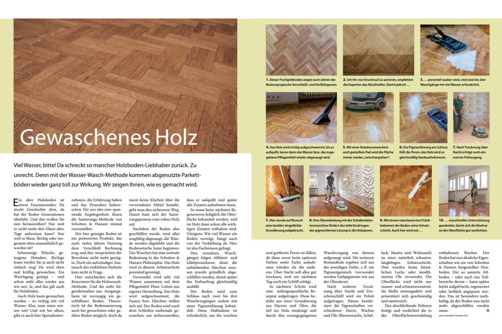 Anleitung zum Waschen eines Holzbodens mit der Wasser-Wasch-Methode, mit Bildern und Schritt für Schritt Anleitung