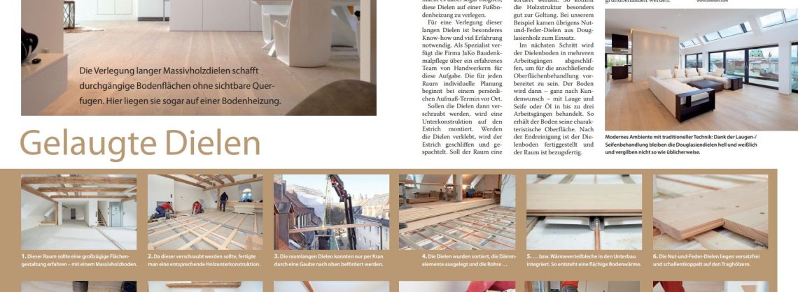 Anleitung zum Verlegen gelaugter Massivholzdielen, die meterlang sind, mit Bildern und Schritt für Schritt Anleitung