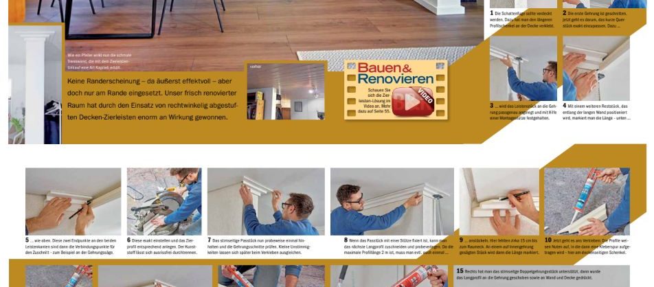 Deckenleisten anbringen 4 Übersicht einer Anleitung zum Anbringen von Deckenleisten mit Schritt für Schritt-Anleitung