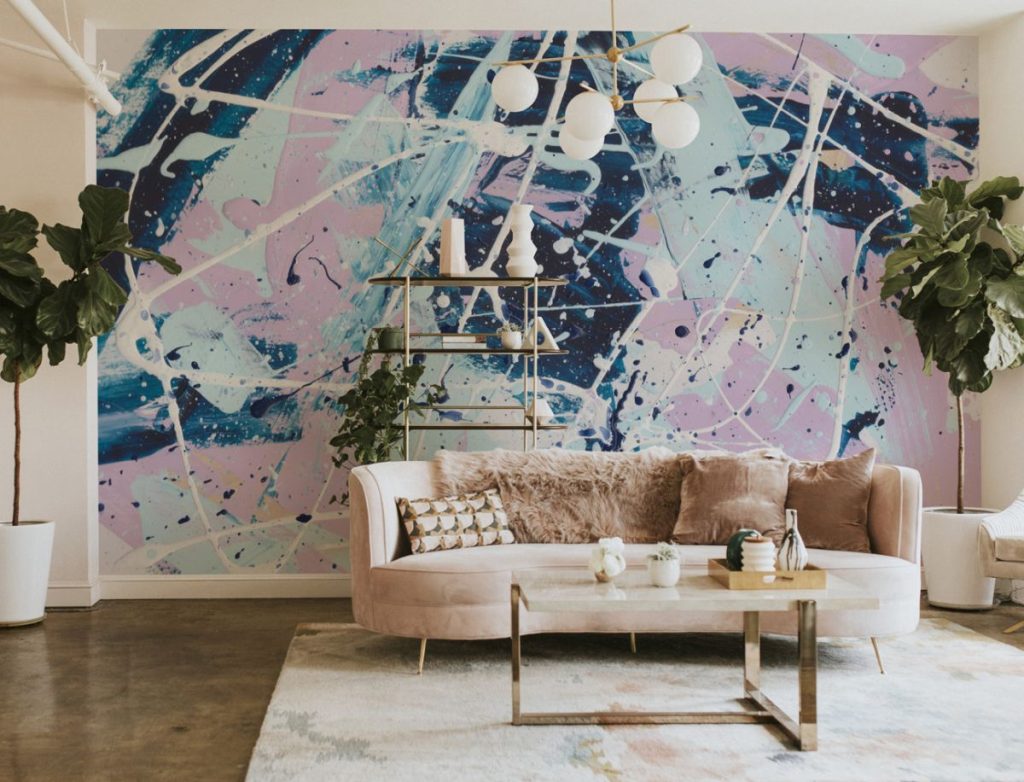 Abstrakte Fototapete von Pollock inspieriert im Wohnzimmer