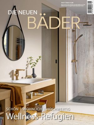 Titel Cover Die neuen Bäder. Helles Bad mit Holzmöbeln.