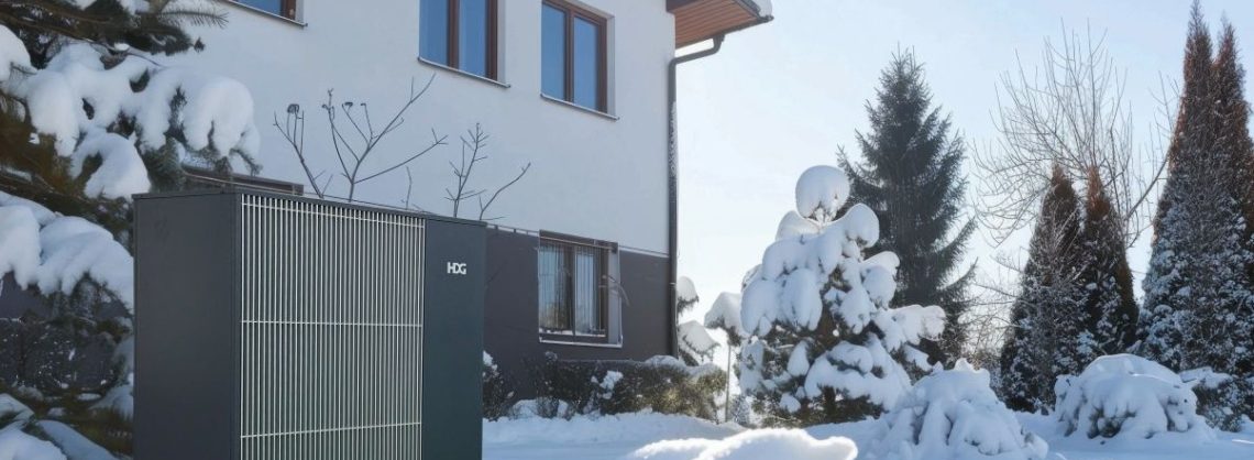 Wärmepumpe im Winter mit Schnee