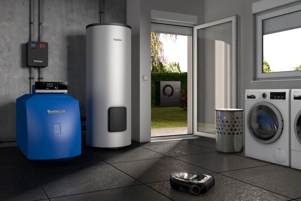 Technikraum im Haus mit Waschmaschinen und Wärmepumpe Sinnvoll im Altbau