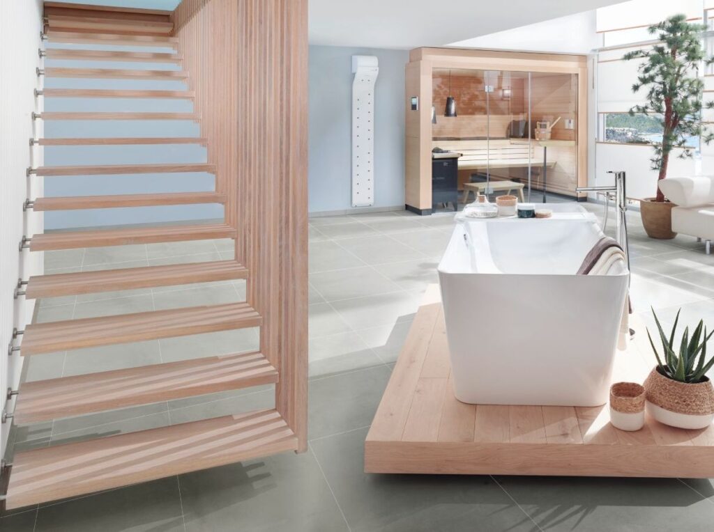 Treppenmeister Keller mit Wellnessbereich und Holztreppe