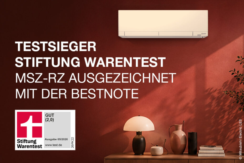 Mitsubishi rote Wand mit Wärmepumpe